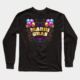 Ballons And Yellow Golden Lettering For Mardi Gras Long Sleeve T-Shirt